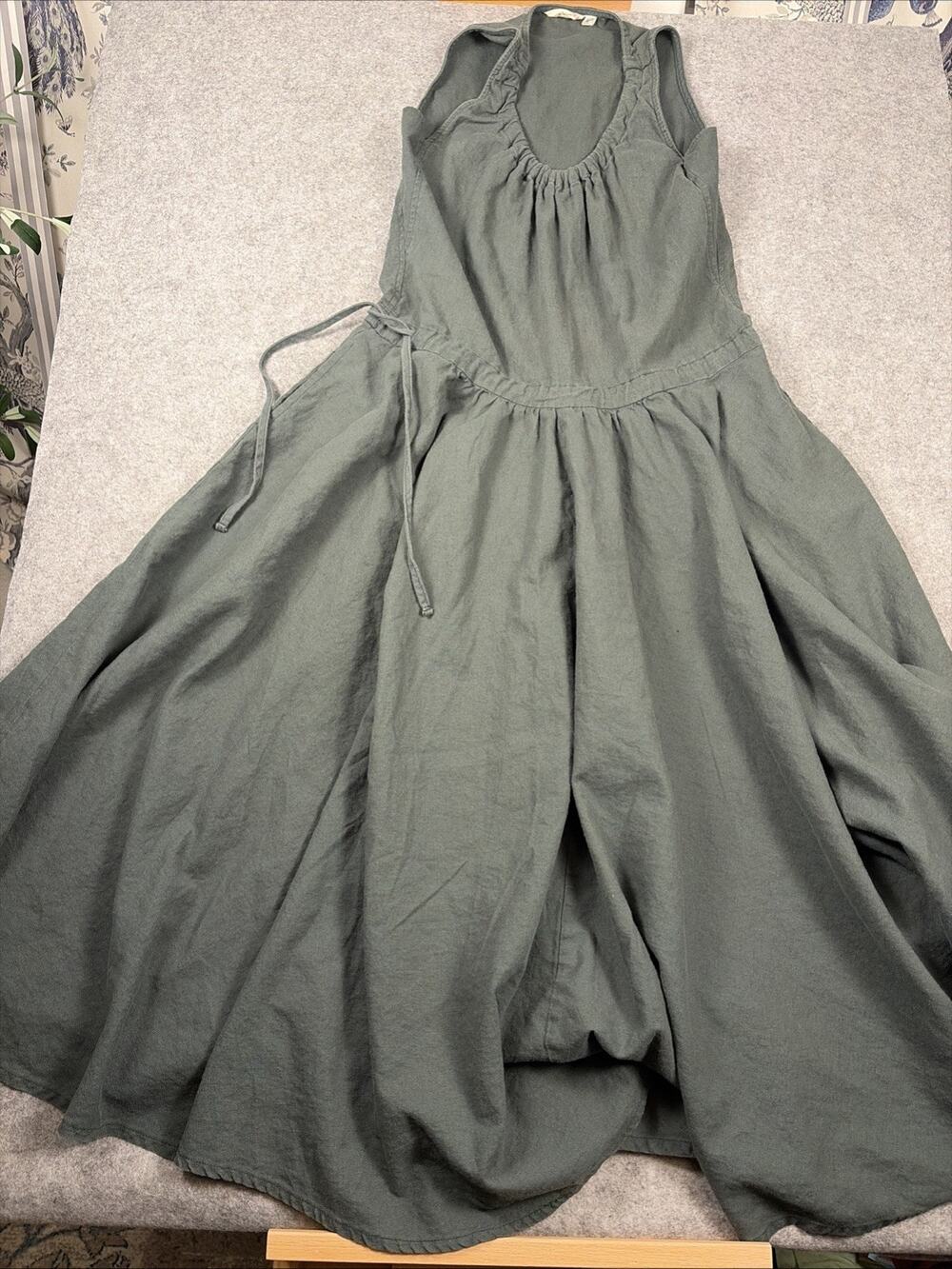 Linen Blend Green Full Shirt Dress Size Large